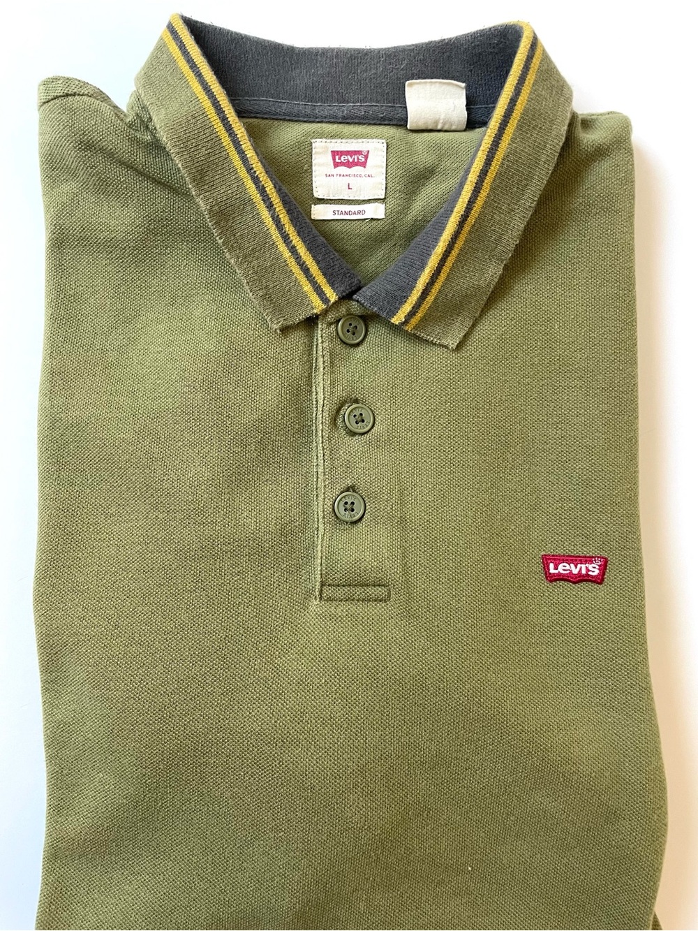 Levi's Olive Polo with Yellow-Trim Contrast Collar
